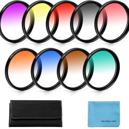 55mm Graduated Color Filters Kit 9 Pieces Gradual Colour Lens Filter Kit Set Accessory for Canon Nikon Sony Pentax Olympus Fuji DSLR Camera + Lens Filter Pouch +Lens Cleaning Cloth